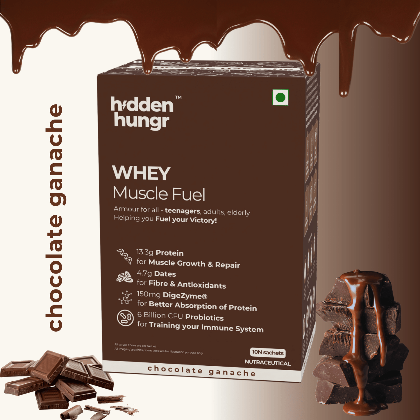 Whey Muscle Fuel Chocolate Ganache (Box of 10 sachets)